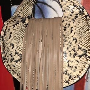 Fringe Snake Print 2 Way Handle Medium Satchel